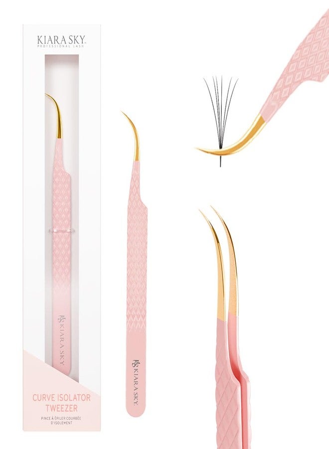 KIARA SKY LASH Tweezer for Eyelash Extensions | Precision Fiber Tip Grip | Volume, Mega Volume, and Lash Removal Fills | Comfortable Ergonomic Design | Pink and Gold, CURVE ISOLATOR TWEEZER - Image 1
