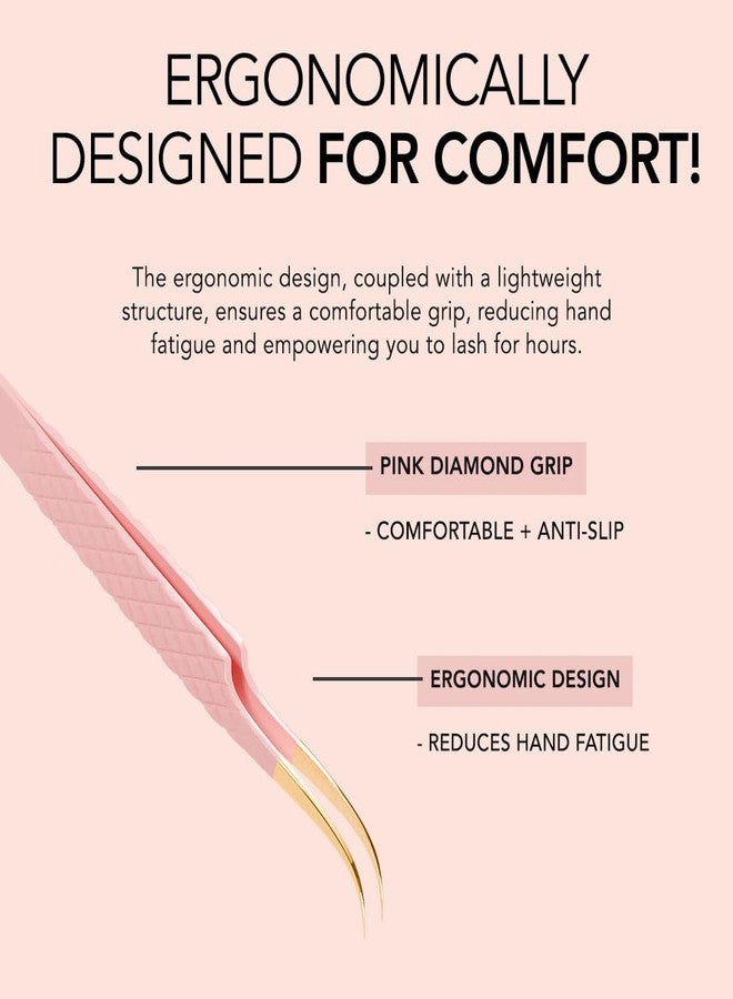 KIARA SKY LASH Tweezer for Eyelash Extensions | Precision Fiber Tip Grip | Volume, Mega Volume, and Lash Removal Fills | Comfortable Ergonomic Design | Pink and Gold, CURVE ISOLATOR TWEEZER - Image 3