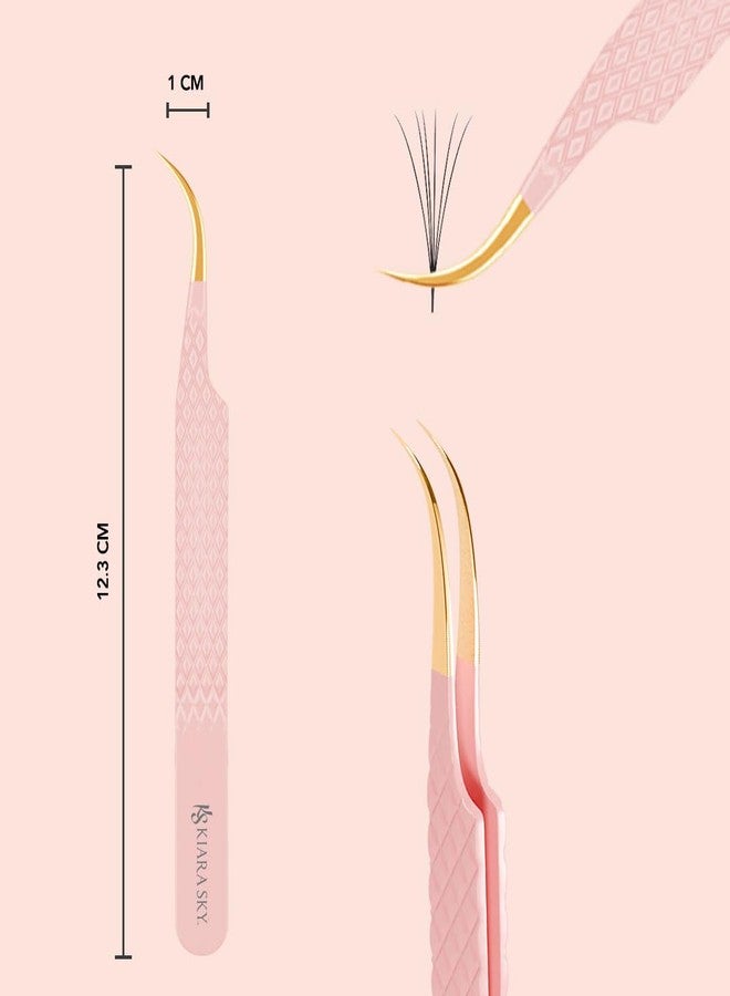KIARA SKY LASH Tweezer for Eyelash Extensions | Precision Fiber Tip Grip | Volume, Mega Volume, and Lash Removal Fills | Comfortable Ergonomic Design | Pink and Gold, CURVE ISOLATOR TWEEZER - Image 4