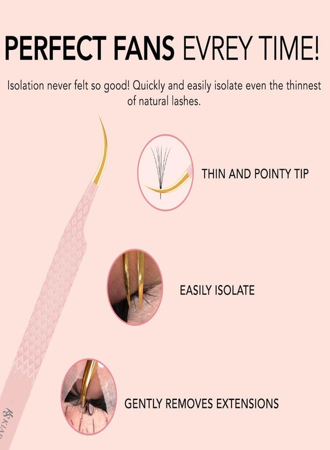 KIARA SKY LASH Tweezer for Eyelash Extensions | Precision Fiber Tip Grip | Volume, Mega Volume, and Lash Removal Fills | Comfortable Ergonomic Design | Pink and Gold, CURVE ISOLATOR TWEEZER - Image 2