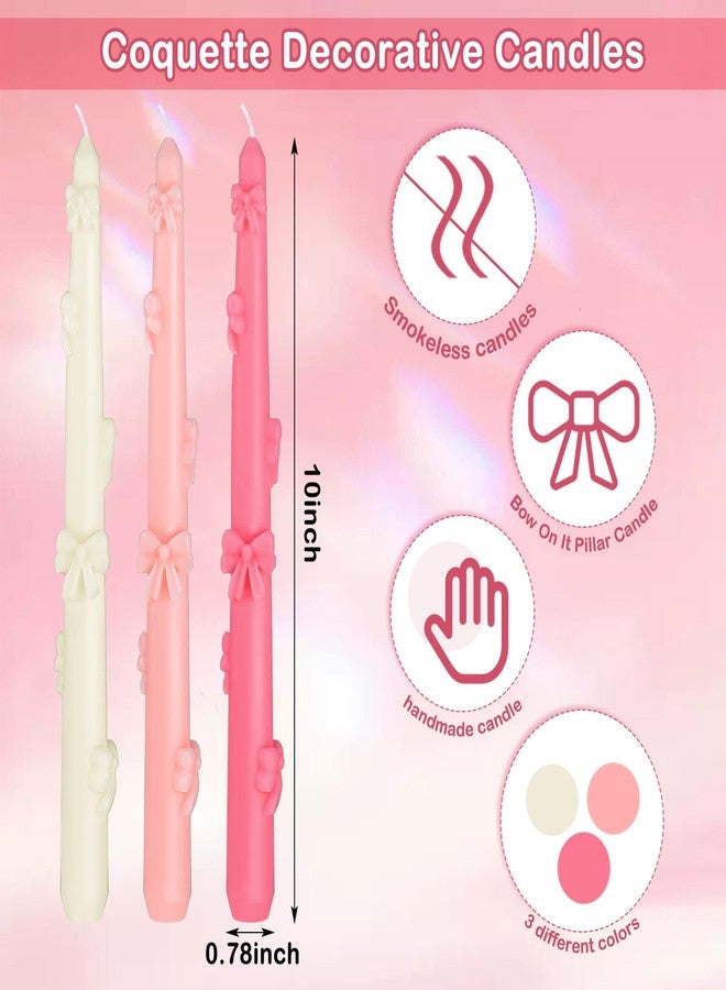 MTLEE 6 Pack Bow Coquette Taper Candle Decor Pink White Aesthetic Wax Candle for Dinner Wedding Couple Anniversary Mother's Day Party Girly Apartment Decor - Image 2