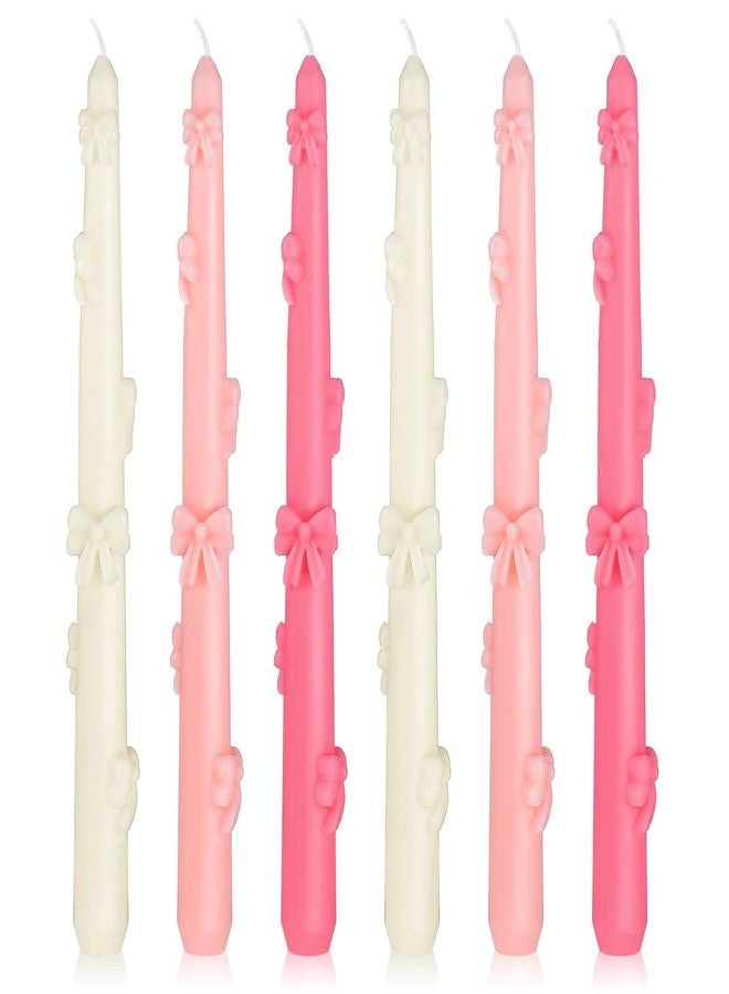 MTLEE 6 Pack Bow Coquette Taper Candle Decor Pink White Aesthetic Wax Candle for Dinner Wedding Couple Anniversary Mother's Day Party Girly Apartment Decor - Image 1