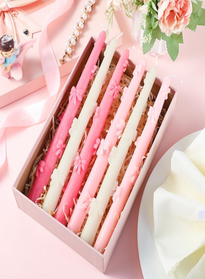 MTLEE 6 Pack Bow Coquette Taper Candle Decor Pink White Aesthetic Wax Candle for Dinner Wedding Couple Anniversary Mother's Day Party Girly Apartment Decor - Image 3