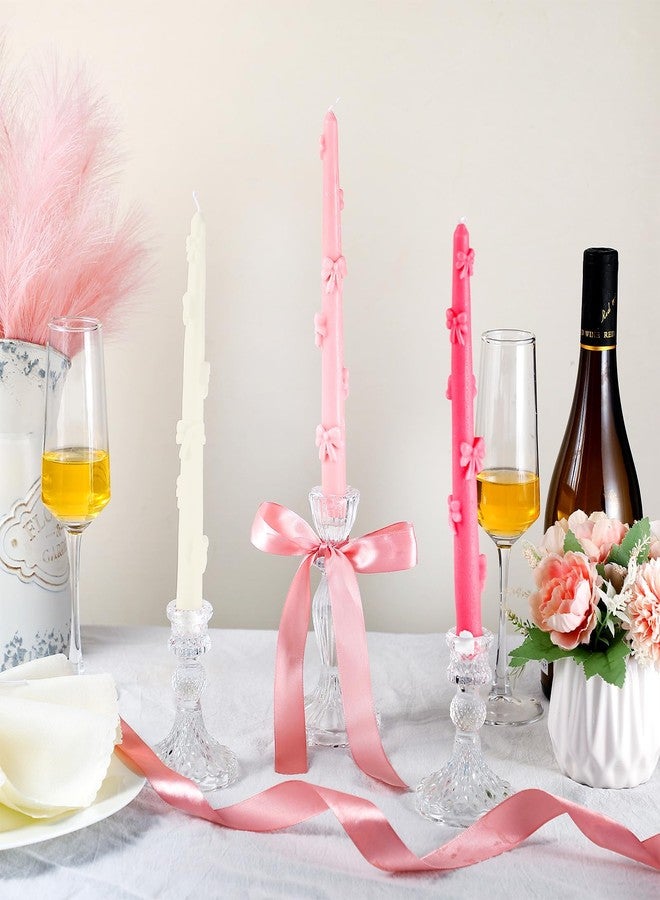 MTLEE 6 Pack Bow Coquette Taper Candle Decor Pink White Aesthetic Wax Candle for Dinner Wedding Couple Anniversary Mother's Day Party Girly Apartment Decor - Image 4