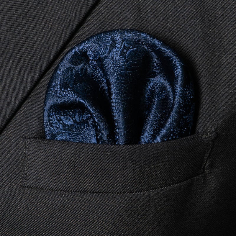 JEMYGINS Silk Navy Blue Floral Tie Necktie and Pocket Square, Hankerchief and Tie Bar Clip Sets for Men(54) - Image 3