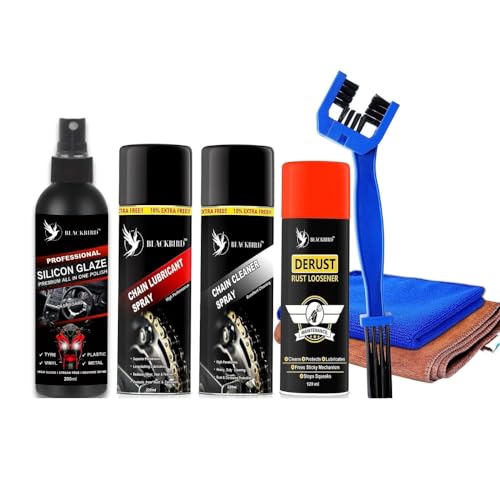 BLACKBIRD Bike Care Kit. 1Pcs - Chain Lube 220ml, Chain Cleaner 220ml, De-Rust 120ml, All in One Polish 200ml, Chain Cleaning Brush and 2 Pc Microfiber Cloth - Image 1