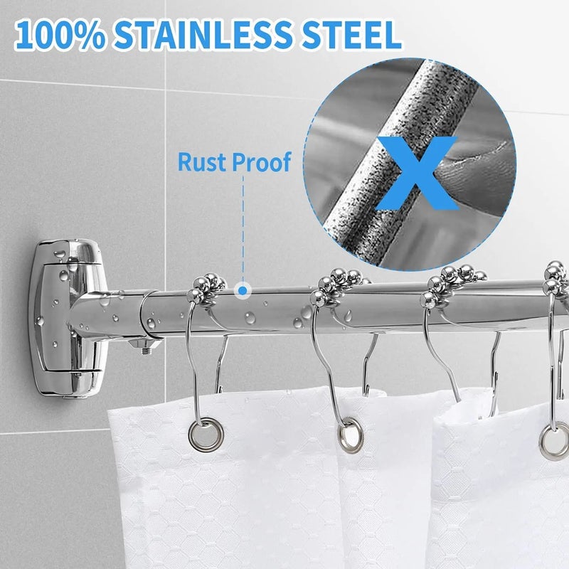 Y&D Telescopic Extra Heavy Duty Steel Oval Shower Curtain Rod with Metal Shower Curtain Rings, Modern Adjustable Simple Pole - Image 3