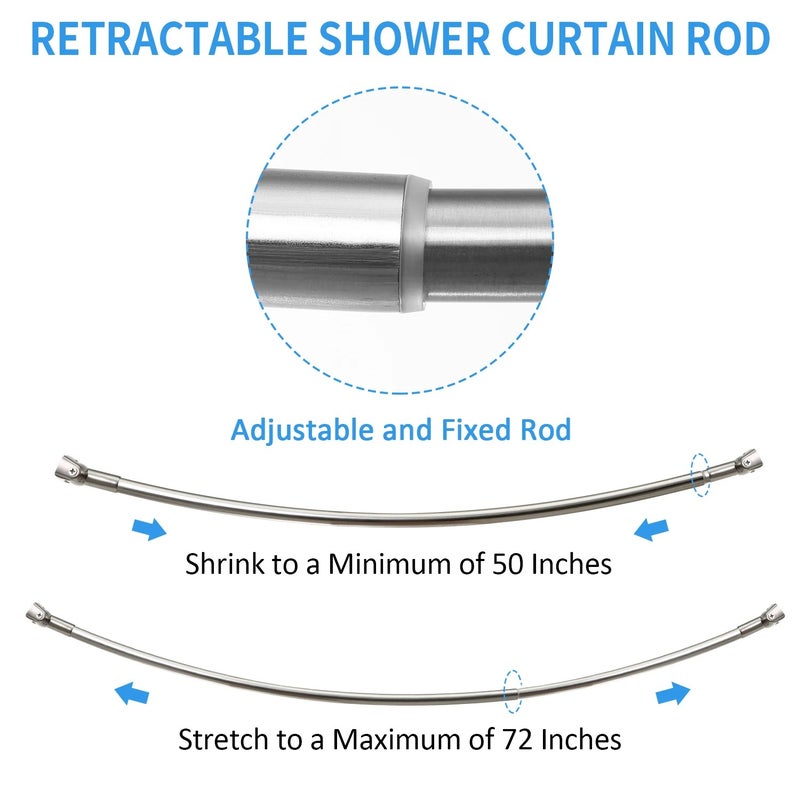 Y&D Telescopic Extra Heavy Duty Steel Oval Shower Curtain Rod with Metal Shower Curtain Rings, Modern Adjustable Simple Pole - Image 4