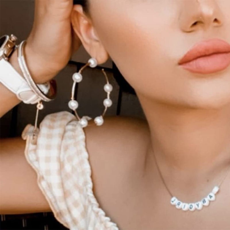 Doubnine Large Hoops Super Huge Circle Pearls Earrings Thin Dangle Gold Silver Elegant Wedding Women Accessories Jewelry Gift for Her (60mm silver) - Image 2