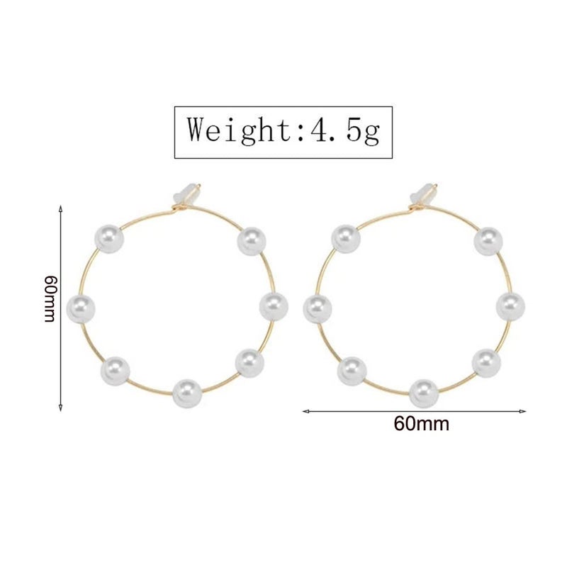 Doubnine Large Hoops Super Huge Circle Pearls Earrings Thin Dangle Gold Silver Elegant Wedding Women Accessories Jewelry Gift for Her (60mm silver) - Image 4