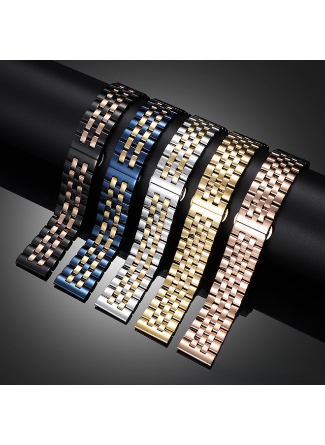 Generic - For Meidu Five Beads Stainless Steel Strap Solid Universal Smart Watch Chain For HuaweiFor SamsungFor AppleAmazon-Color:MD-Black Silver-Smart Five Beads-Specifications:Universal Flat Head Size 22mm - Image 1