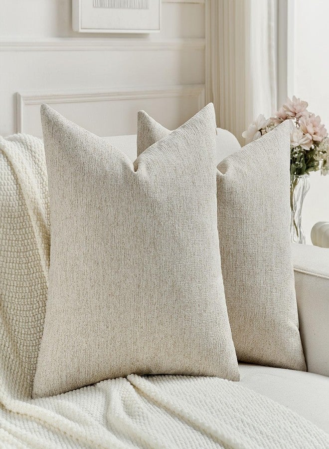 FUTEI Natural Linen Chenille Decorative Throw Pillow Covers 18x18 Inch Set of 2,Soft Cozy Faux Linen Textured Cushion Case,Farmhouse Home Decor for Couch Living Room - Image 1