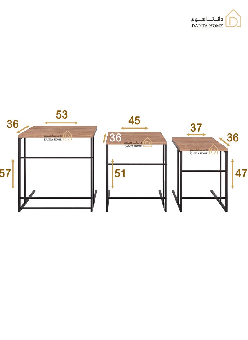 DANTA HOME Set Of 3 Side Table Coffee Tables Suitable For Placement Next To A Sofa, Wood Top And Metal Legs - Brown / Black  - Image 5