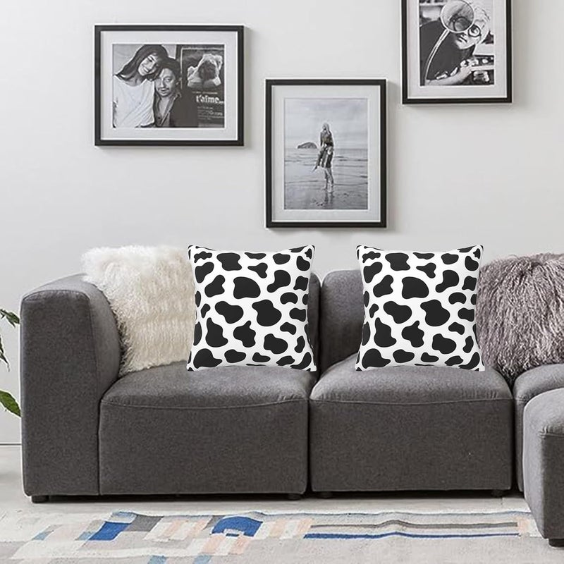Poream Cow Print Farmhouse Throw Pillow Covers 18x18 Inch Black and White Pillow Case Soft Outdoor Pillowcase Cushion Covers Set of 2 for Sofa Bed Bedroom Car Chair Living Room Home Decorative - Image 2