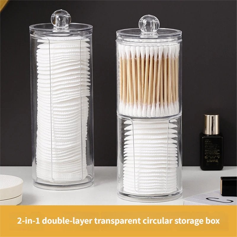 Two Layer Cotton Pad Organizer, Clear Cosmetic Storage Box with Removable Lid, 23 x 8 x 8cm, Transparent - Image 1