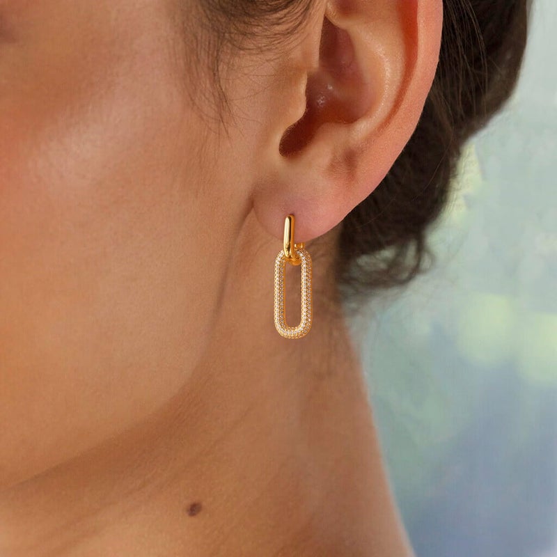 Tituthia Gold Dangle Earrings for Women, Trendy Small 14K Gold Plated Square Link Twisted Huggie hoop earrings, Brass, No Gemstone - Image 3
