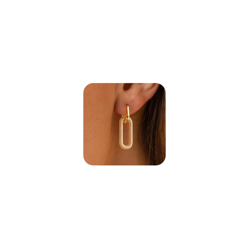 Tituthia Gold Dangle Earrings for Women, Trendy Small 14K Gold Plated Square Link Twisted Huggie hoop earrings, Brass, No Gemstone - Image 1