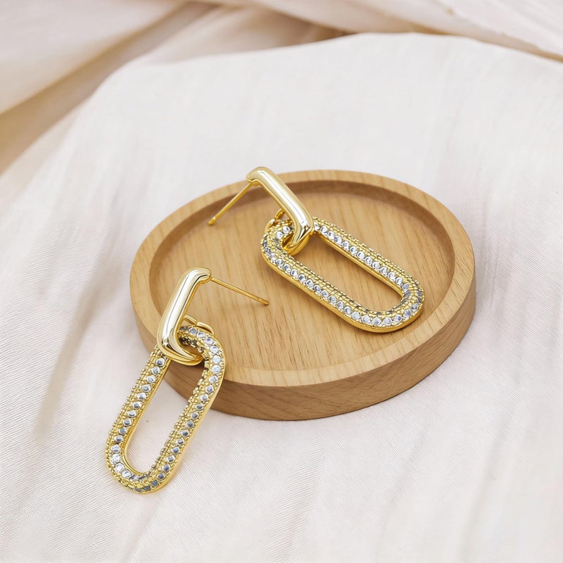 Tituthia Gold Dangle Earrings for Women, Trendy Small 14K Gold Plated Square Link Twisted Huggie hoop earrings, Brass, No Gemstone - Image 5