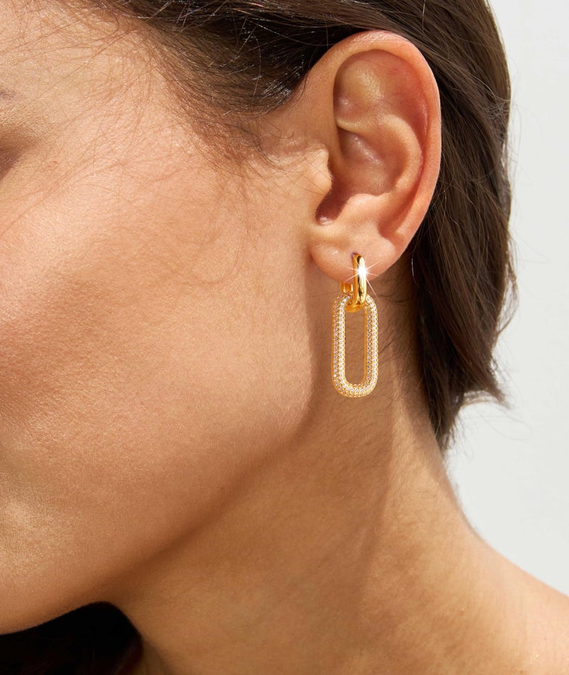Tituthia Gold Dangle Earrings for Women, Trendy Small 14K Gold Plated Square Link Twisted Huggie hoop earrings, Brass, No Gemstone - Image 4