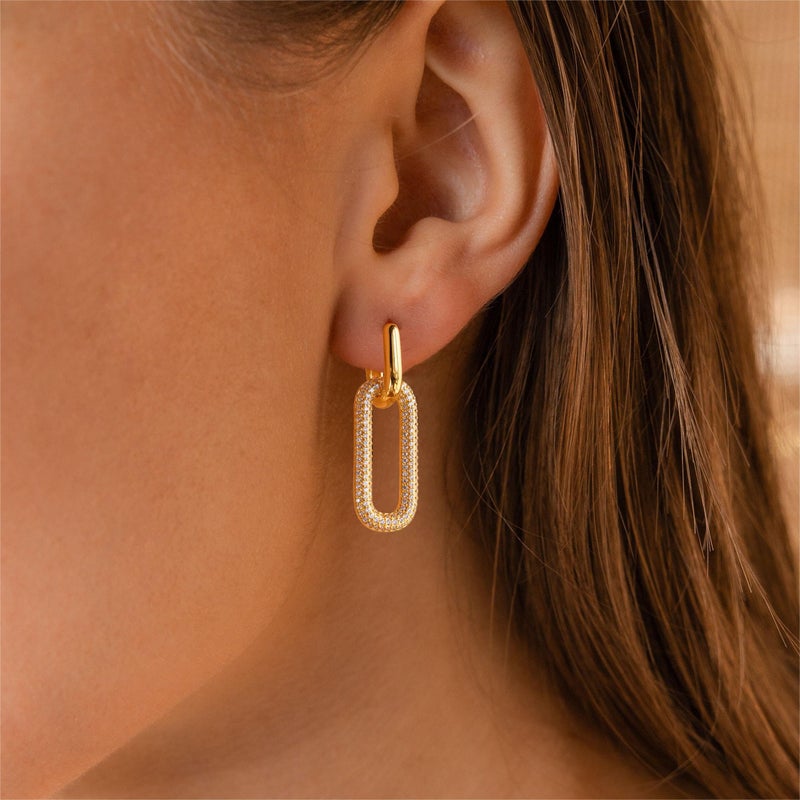 Tituthia Gold Dangle Earrings for Women, Trendy Small 14K Gold Plated Square Link Twisted Huggie hoop earrings, Brass, No Gemstone - Image 2