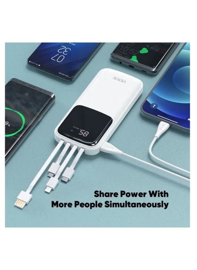 Vidvie - Power bank 3 in 1-10,000 mAh4 Built in cables (USB, Lighting, Type C, Micro) Digital Screen For iPhone Android Phones - Image 1