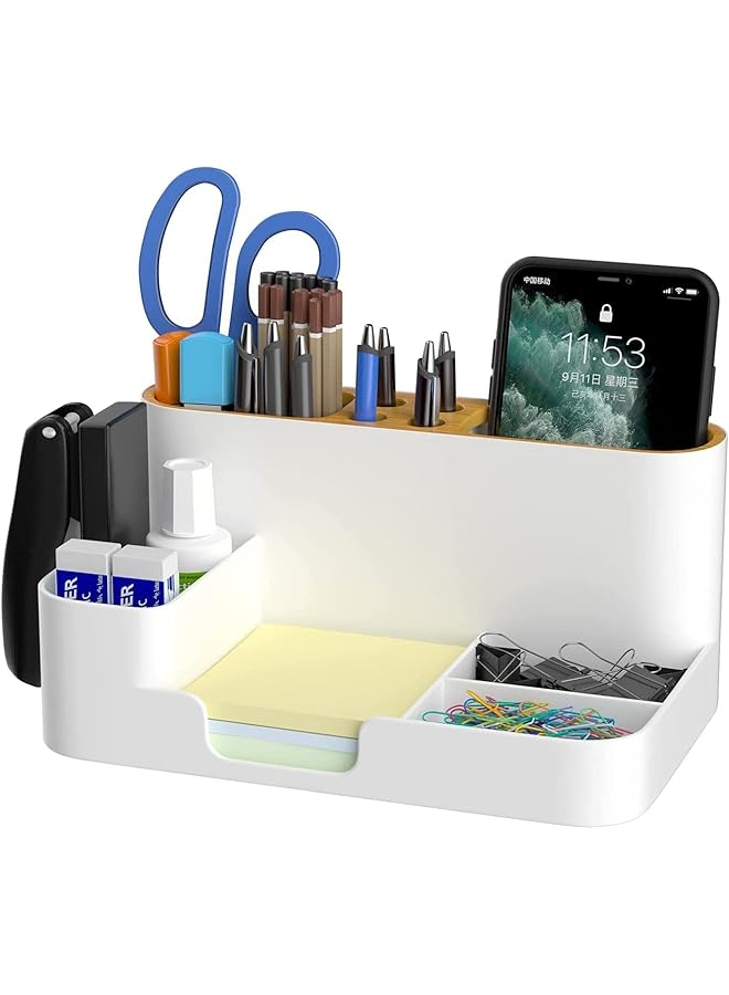 إيروريكس منظم مكتب عصري، منظم سطح المكتب مع حامل أقلام، منظمات لوازم القرطاسية المكتبية، صينية ملاحظات لاصقة، تخزين مشابك الورق وإكسسوارات المكتب، منظم أقلام سطح المكتب، أبيض. - Image 1
