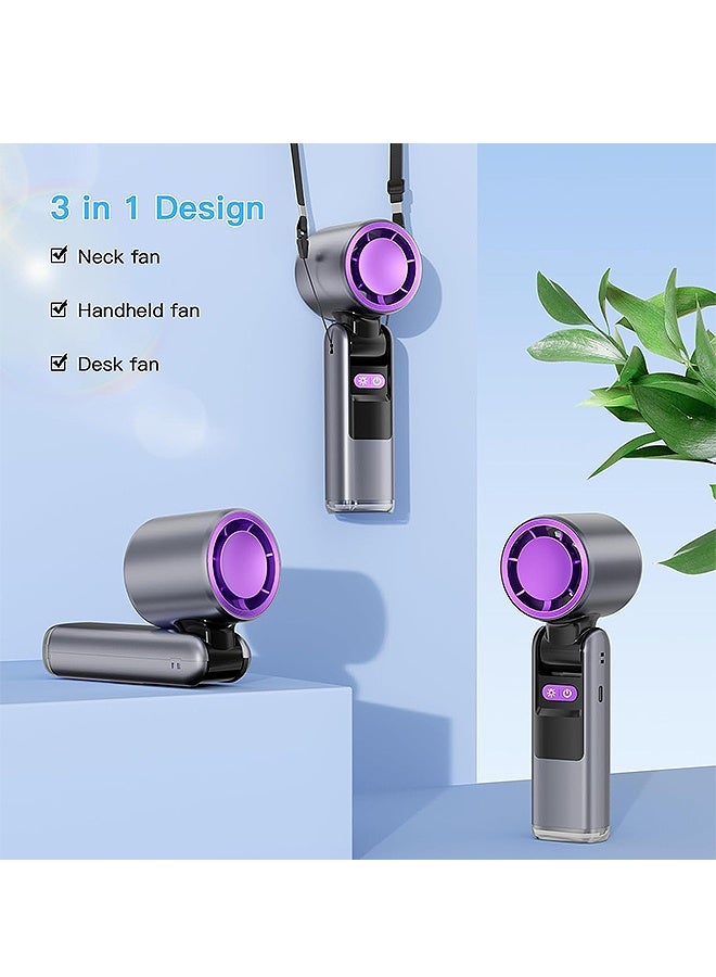 إم إكس إن مروحة محمولة محمولة باليد، مروحة قابلة لإعادة الشحن مزودة بشاشة LED، مروحة شخصية قابلة لإعادة الشحن بقدرة 4000 ملي أمبير/سرعة قابلة للضبط للرقبة/المكتب/اليد - Image 5