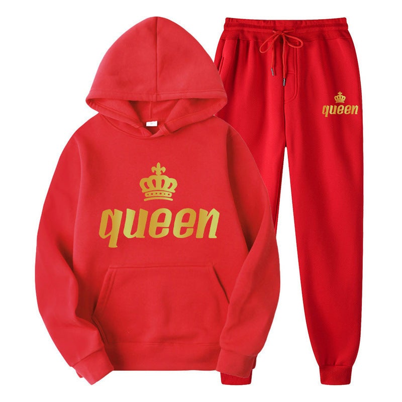 Couples Hoodie  Sweatpants Set Autumn Red-queen 