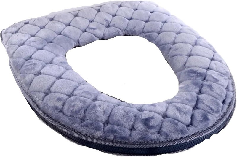 2Pcs Winter Toilet Seat Cover Plush Waterproof Universal Washable Zipper Bathroom Mat Gray - Image 1