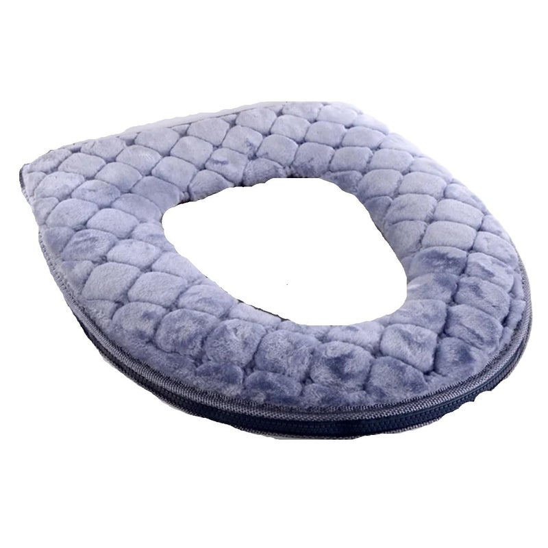 2Pcs Winter Toilet Seat Cover Plush Waterproof Universal Washable Zipper Bathroom Mat Gray - Image 2