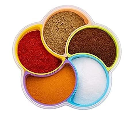 Lucc1n Flower Spice Rack Set Plastic Transparent Set of 5 Mango Shape Container Box with Closing Round Cap Masala Boxes for Kitchen - Image 1