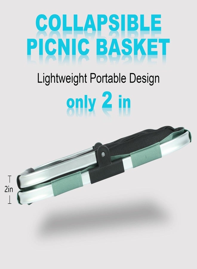 SIYUAN Picnic Basket, 22L Folding Shopping Basket Strong Aluminum Frame Camping Grocery Bags, Leak-Proof Travel Basket Easy Storage Market Basket,1 Pack,Green - Image 3