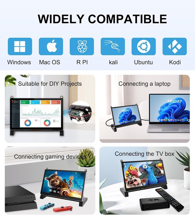 NLIEOPDA 7 Inches Touchscreen Monitor, HD 1024Ã—600 IPS LCD Capacitive Touch Screen Compatible with R Pi 4B/3B+/3B/2/1B+/Zero Ora Pi 5 Por/3 Plus/3B/4B Ban Pi and Windows 10/8/7 (CX-070-A2 US) - Image 5