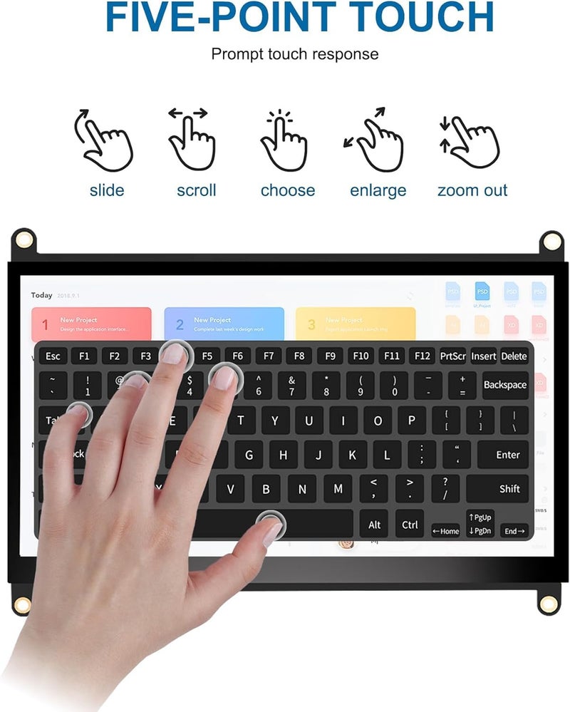 NLIEOPDA 7 Inches Touchscreen Monitor, HD 1024Ã—600 IPS LCD Capacitive Touch Screen Compatible with R Pi 4B/3B+/3B/2/1B+/Zero Ora Pi 5 Por/3 Plus/3B/4B Ban Pi and Windows 10/8/7 (CX-070-A2 US) - Image 2