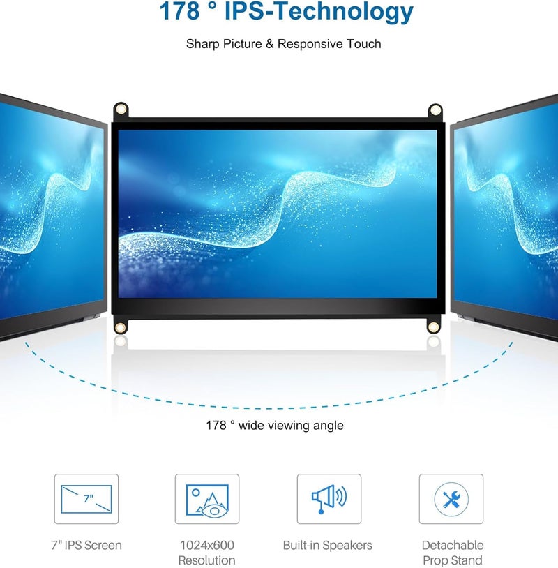 NLIEOPDA 7 Inches Touchscreen Monitor, HD 1024Ã—600 IPS LCD Capacitive Touch Screen Compatible with R Pi 4B/3B+/3B/2/1B+/Zero Ora Pi 5 Por/3 Plus/3B/4B Ban Pi and Windows 10/8/7 (CX-070-A2 US) - Image 4