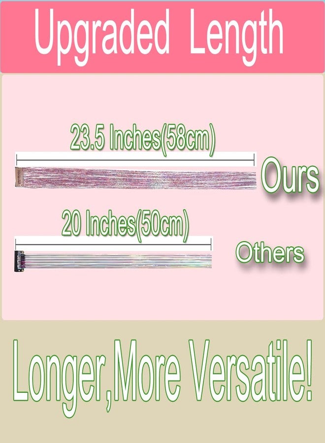CelineBella Clip In Hair Tinsel Pink with Tools 80 Strands/Pcs Fairy Hair for New Year Halloween Cosplay Hair Sparkle for Kids Girls - Image 5