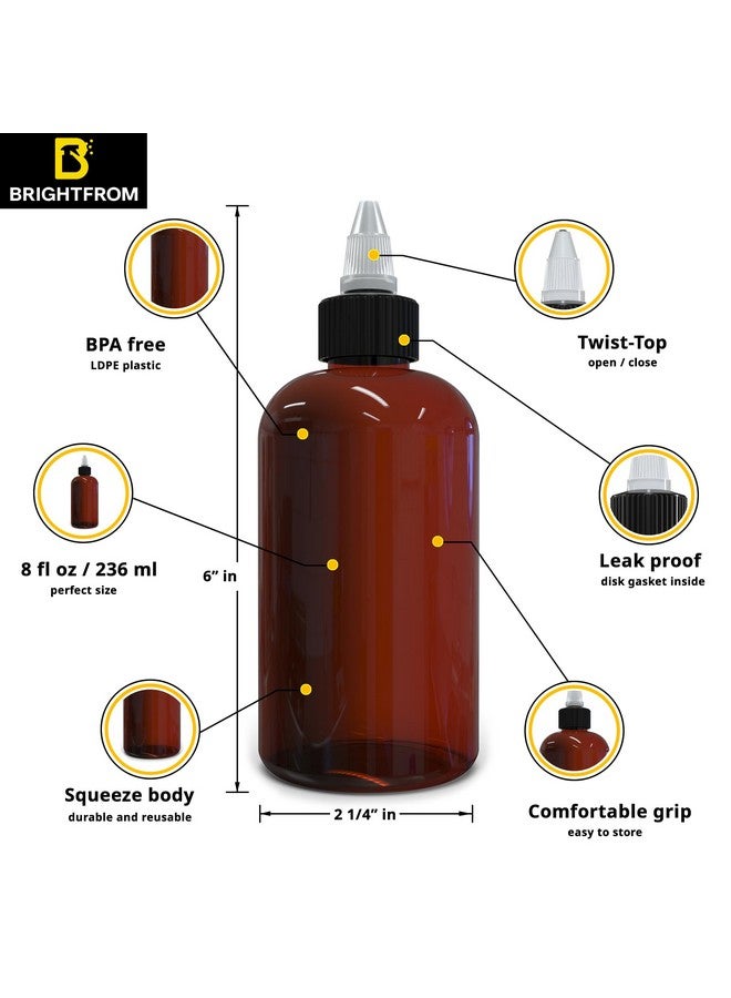 BRIGHTFROM Twist Top Applicator Bottles, 8 Oz Amber, Squeeze Empty Round Plastic Bottles, Bpa-Free, Pet, Refillable, Open/Close Nozzle (Black) - Multi Purpose (Pack Of 2) - Image 2