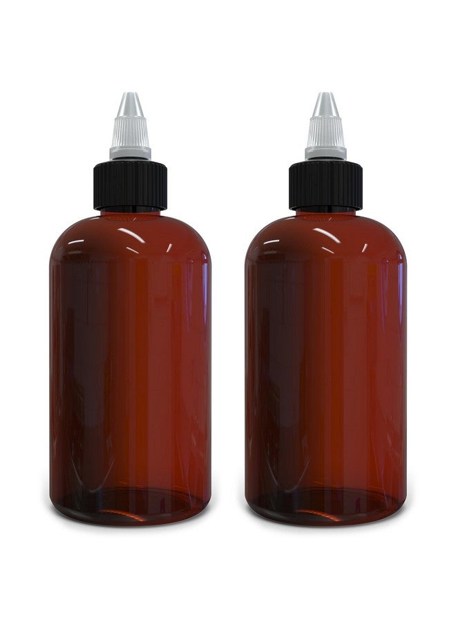BRIGHTFROM Twist Top Applicator Bottles, 8 Oz Amber, Squeeze Empty Round Plastic Bottles, Bpa-Free, Pet, Refillable, Open/Close Nozzle (Black) - Multi Purpose (Pack Of 2) - Image 1