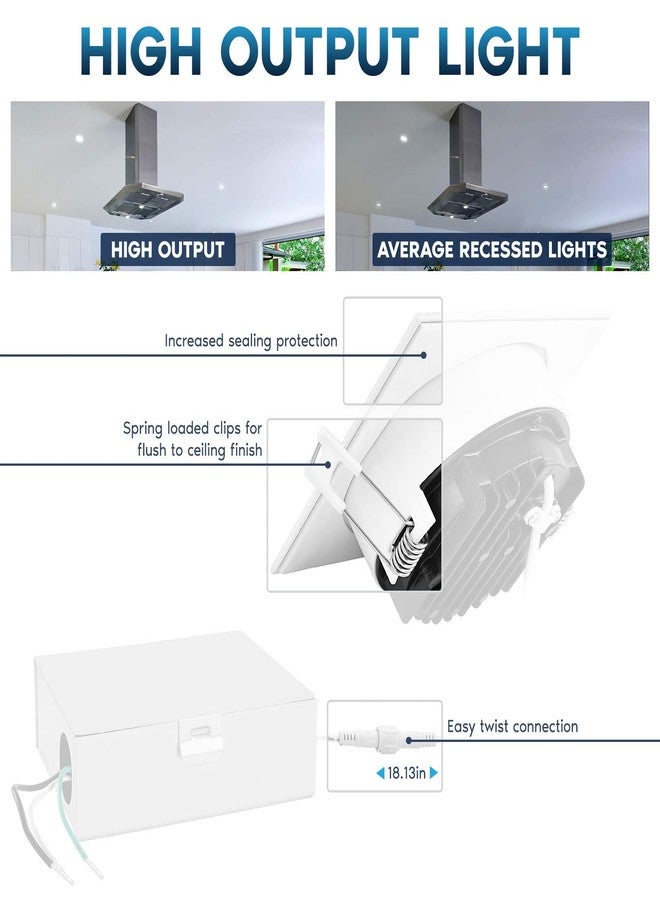 LUXRITE 4 Inch Square LED Recessed Ceiling Light with Junction Box, 15W, 5CCT Selectable 2700K/3000K/3500K/4000K/5000K, 1300LM High Brightness, Dimmable Canless Downlight, Wet Rated, IC Rated, ETL - Image 3