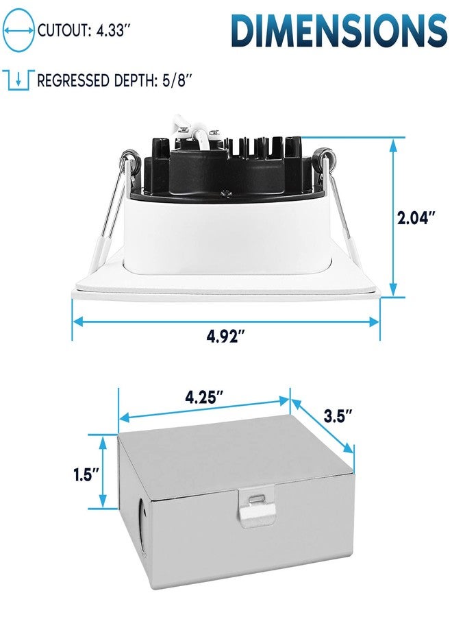 LUXRITE 4 Inch Square LED Recessed Ceiling Light with Junction Box, 15W, 5CCT Selectable 2700K/3000K/3500K/4000K/5000K, 1300LM High Brightness, Dimmable Canless Downlight, Wet Rated, IC Rated, ETL - Image 4