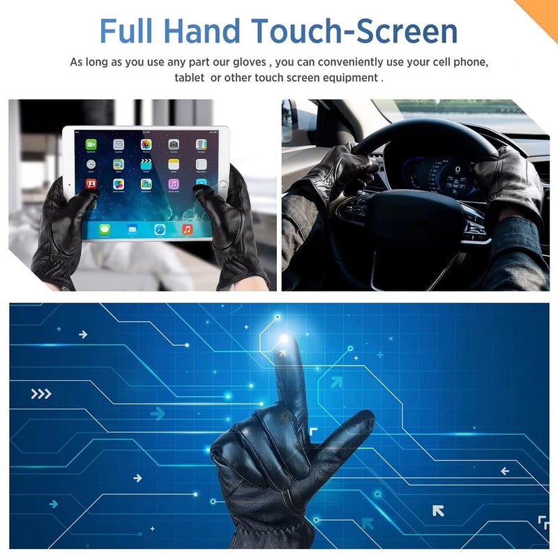 Alepo Genuine Sheepskin Leather Gloves For Men, Winter Warm Touchscreen Texting Cashmere Lined Driving Motorcycle Gloves (Army-S) - Image 4