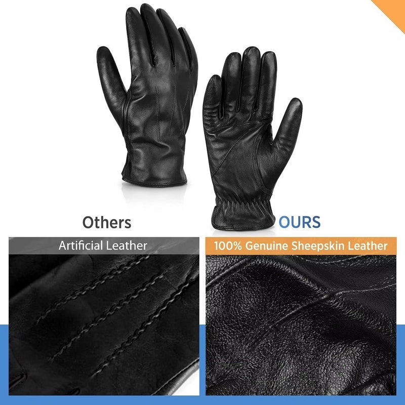 Alepo Genuine Sheepskin Leather Gloves For Men, Winter Warm Touchscreen Texting Cashmere Lined Driving Motorcycle Gloves (Army-S) - Image 3