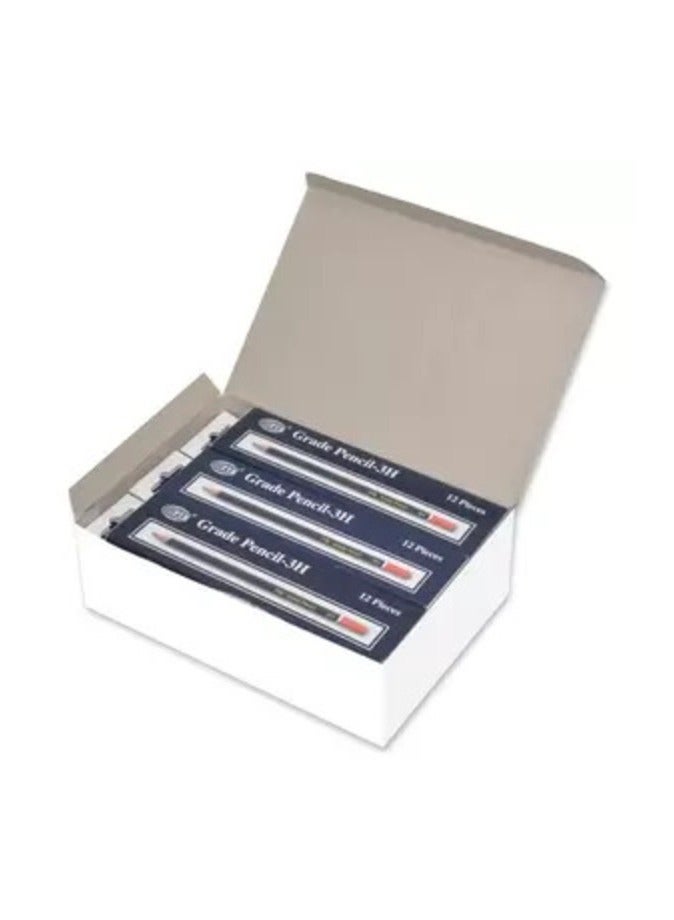 عادل علبة مكونة من 12 مجموعة أقلام رصاص 3H أزرق/أحمر