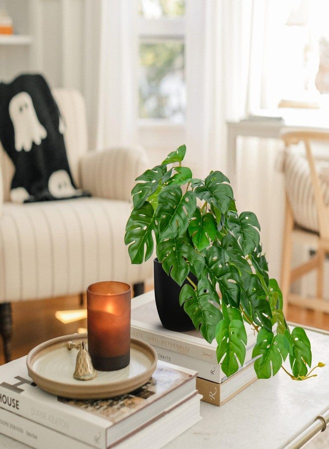 DILATATA Fake Plants Indoor 8 Inch Artificial Monstera Plant in Black Plastic Pot - Faux Potted Tropical Palm Plant for Home Aesthetic Decor Living Room Shelf Office - Image 4