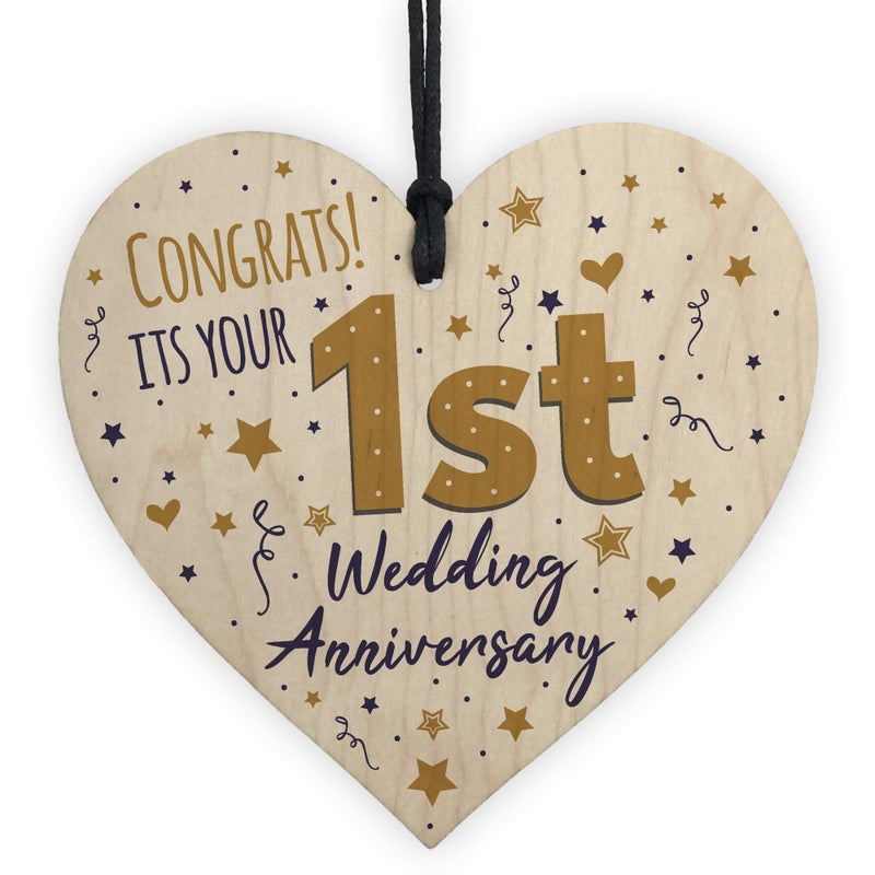 RED OCEAN Congratulations First Wedding Anniversary Wooden Heart 1st Wedding Anniversary Present For Her For Him