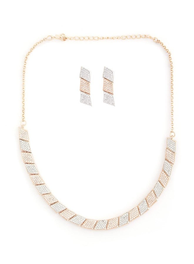 Ami Rose Gold Contemporary Party Bling Cubic Zirconia Necklace and Earring Set For Women-ZPFK19621 - Image 1