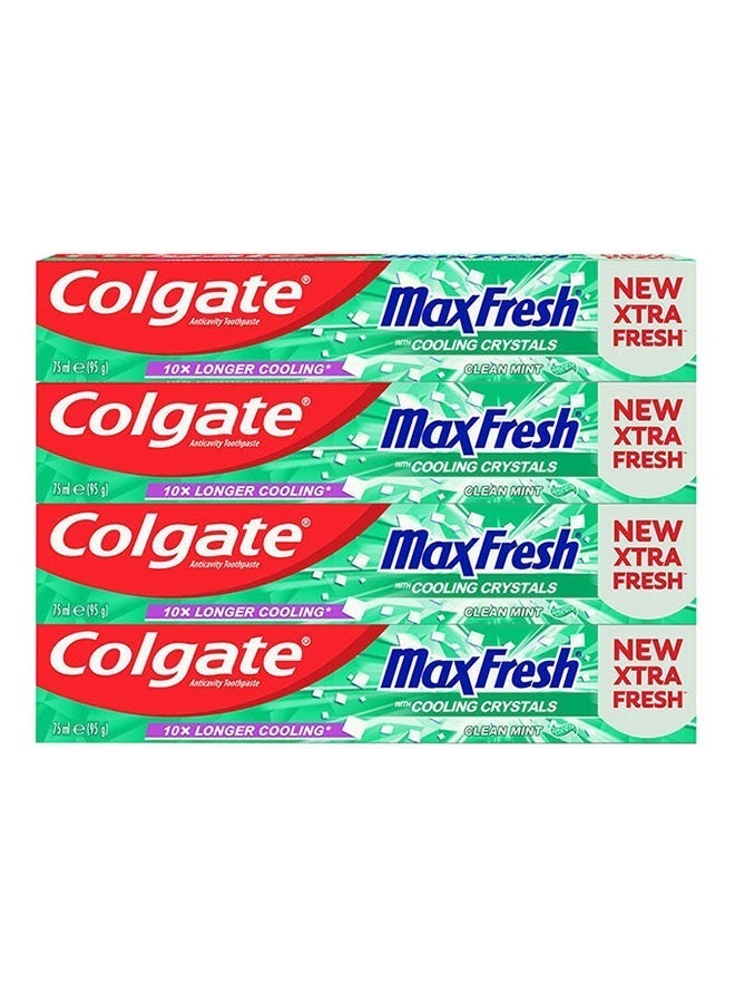 Colgate معجون أسنان جيل نعناع ماكس فريش كلين لنفس منعش مع بلورات تبريد، عبوة من 4، 4X75مل