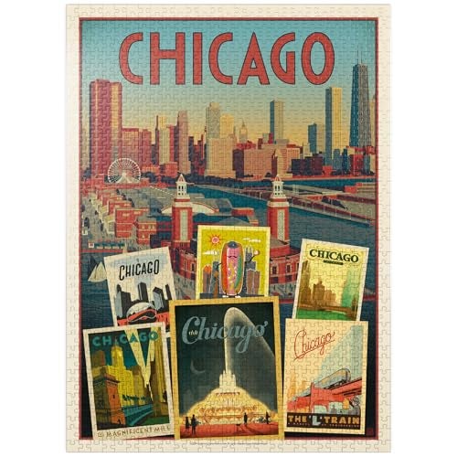 MyPuzzle.com MyPuzzle Chicago MultiImage Collage Print Vintage Poster Premium 1000 Piece Jigsaw Puzzle for Adults - Image 1