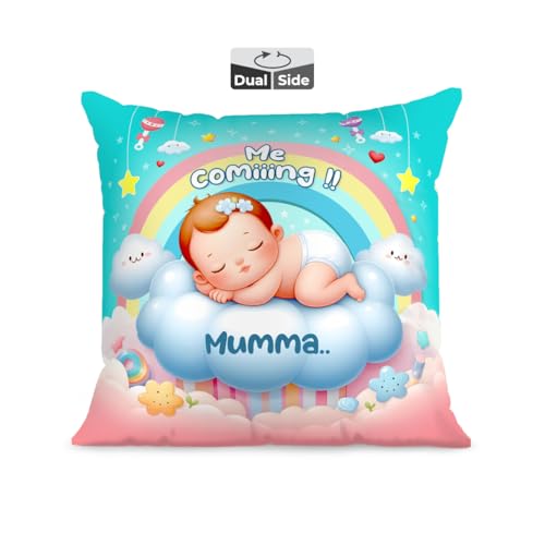 Brizberry® Premium Throw Pillow Cushion, mom to be Gifts, Pregnant Woman Wife Sister, Coming Soon Mumma, Pregnancy Gift for Baby Shower, with Premium Filler Cushion (16 inch x 16 inch) (Design 8) - Image 1