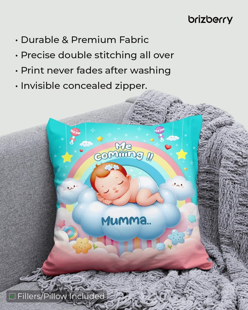 Brizberry® Premium Throw Pillow Cushion, mom to be Gifts, Pregnant Woman Wife Sister, Coming Soon Mumma, Pregnancy Gift for Baby Shower, with Premium Filler Cushion (16 inch x 16 inch) (Design 8) - Image 5